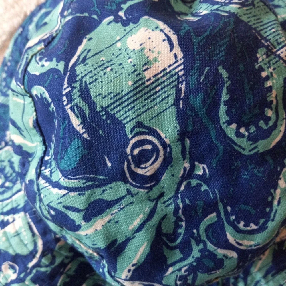 Gymboree Baby Reversible Sun Bucket Coastal Hat Octopus 12-24M Blue